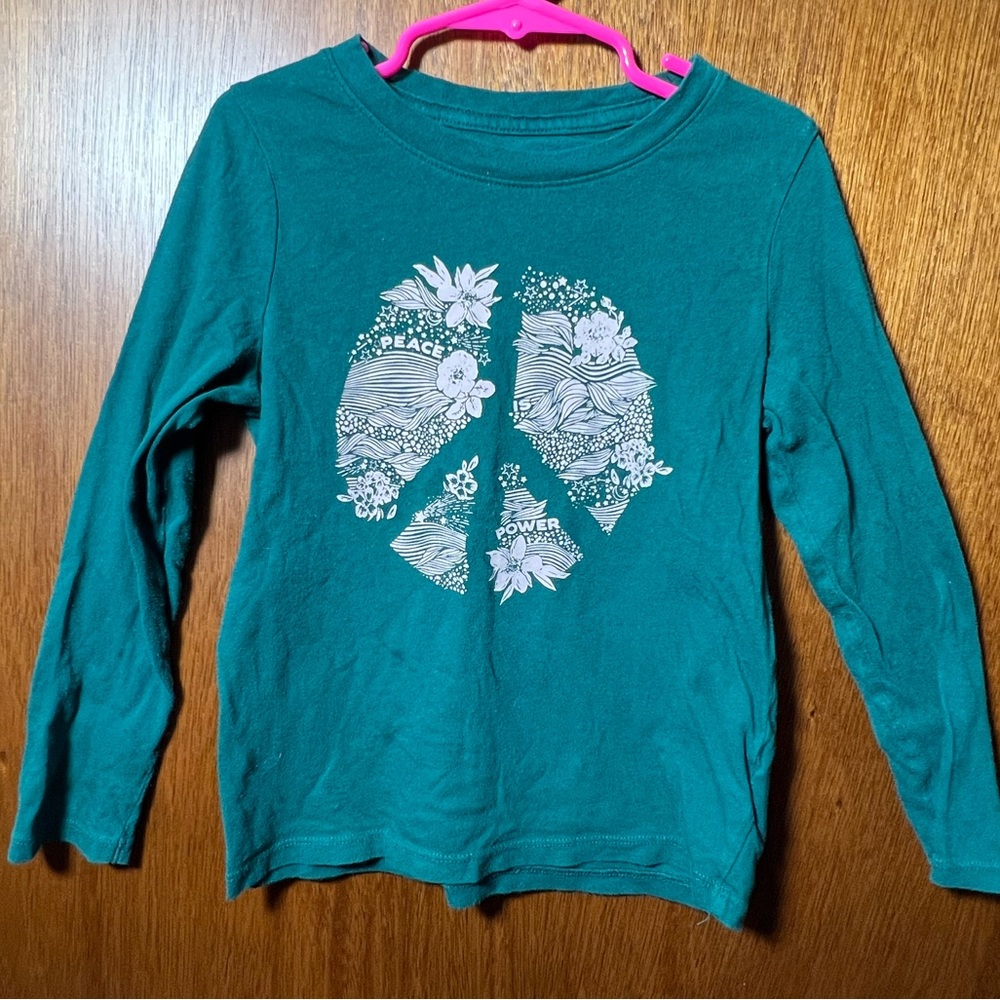 Old Navy size S (6-7) forest green peace and power graphic long sleeve tee